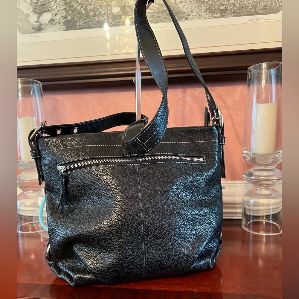 Coach Black Pebble Leather Hobo/Crossbody with Silver-tone hardware.